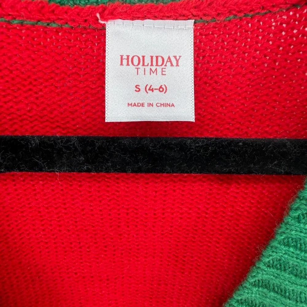 Holiday Time Womens Ugly Christmas Cardigan Sweater Gnomes Tree Red Green Small